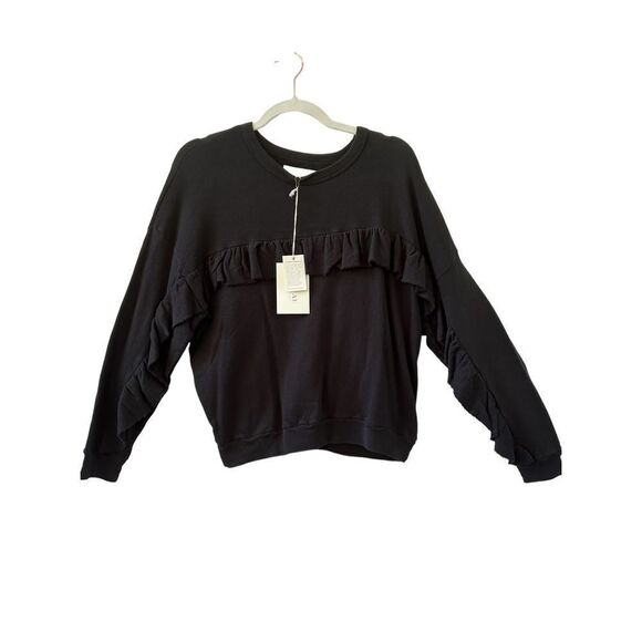 The Great. Long Sleeve The Ruffle Sweatshirt Women’s Black Size  XS - Picture 4 of 9